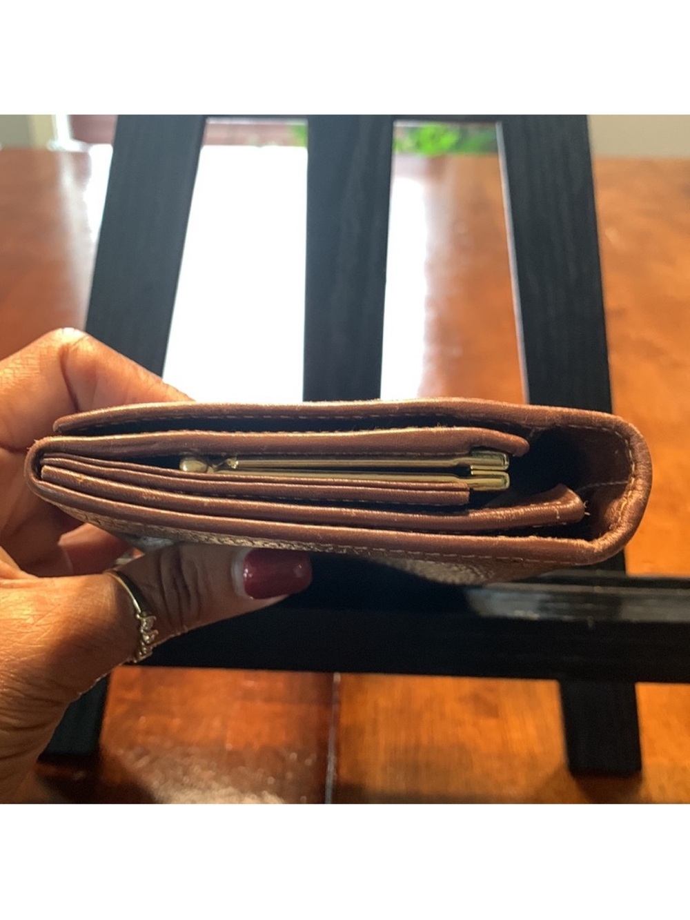 VTG Gucci Brown Leather Interlocking G KISS Lock Flap Wallet- Authentic 70s/80s - Picture 5 of 13